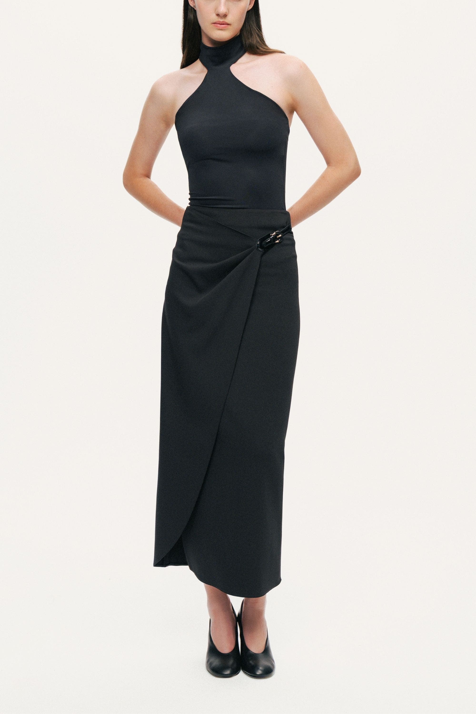Ring-Buckle Asymmetric Wrap Maxi Skirt - image 2