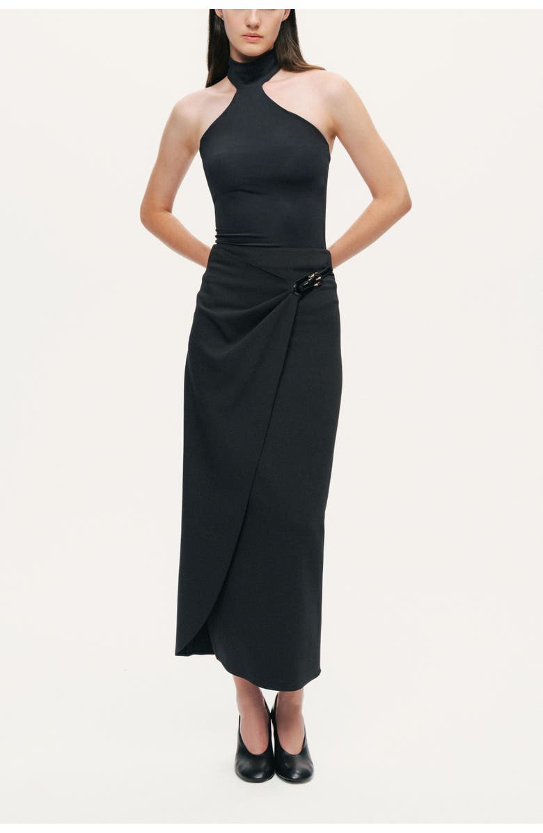 Nocturne Ring-Buckle Asymmetric Wrap Maxi Skirt, Alternate, color, Black