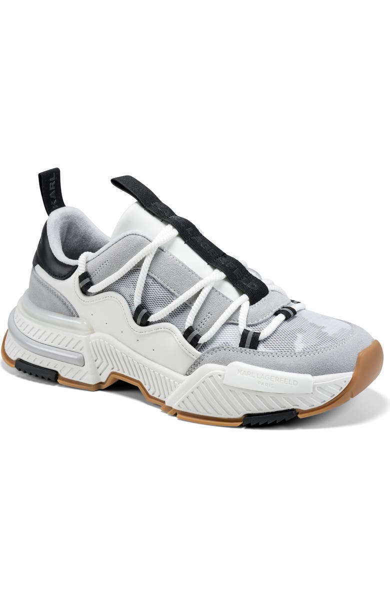 KARL LAGERFELD PARIS Danton Criss Cross Lace Sneaker, Main, color, White/ Grey