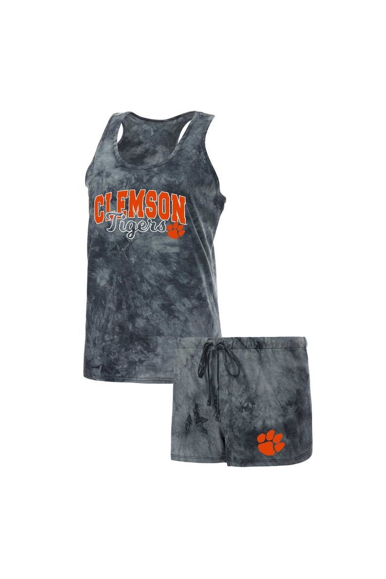 Women's Concepts Sport Charcoal Clemson Tigers Billboard Tie-Dye Tank and Shorts Sleep Set, Main, color, Charcoal