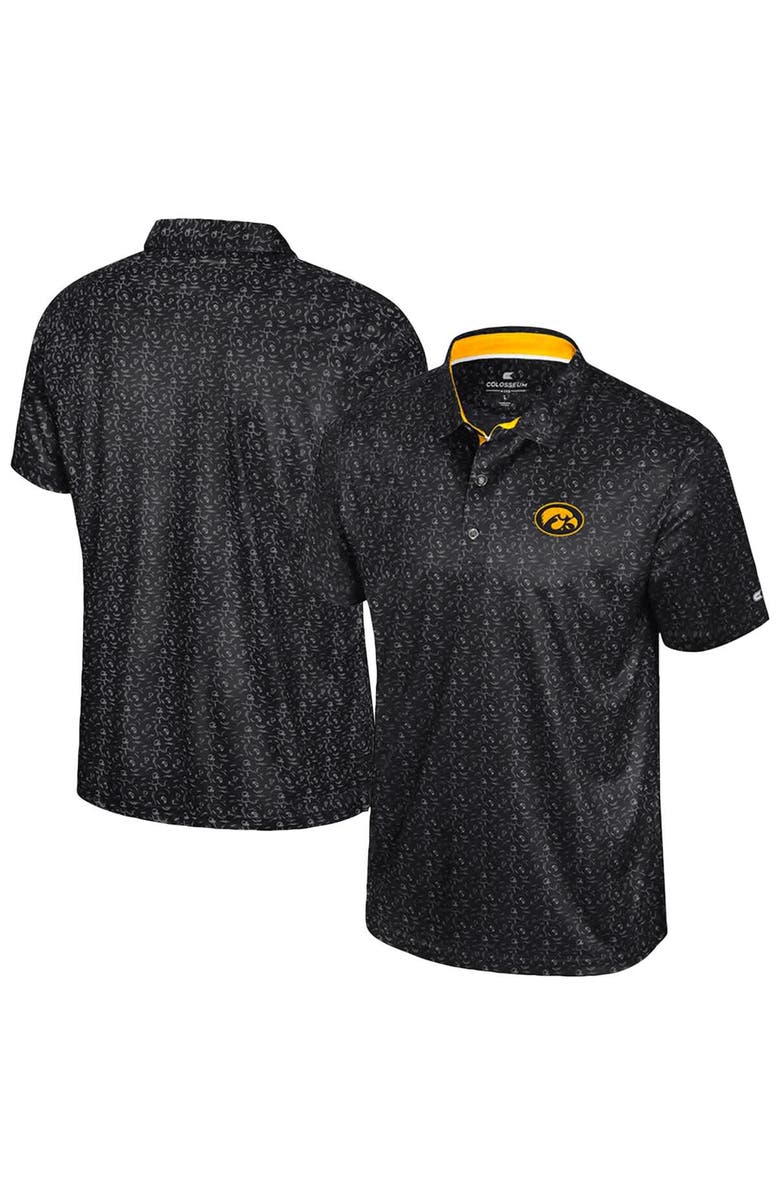 COLOSSEUM Men's Colosseum Black Iowa Hawkeyes Football Print Polo, Main, color, Black