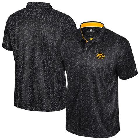 Men's Colosseum  Black Iowa Hawkeyes Football Print Polo