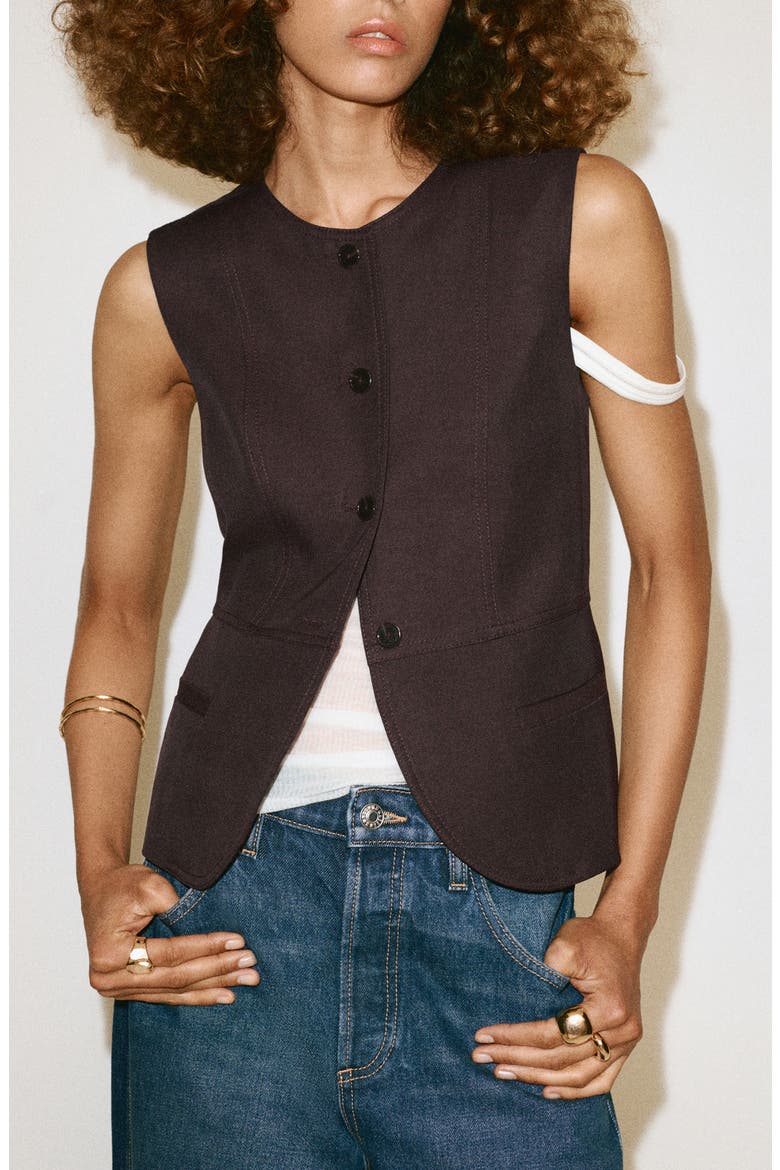 Button Vest, Main, color, CHOCOLATE