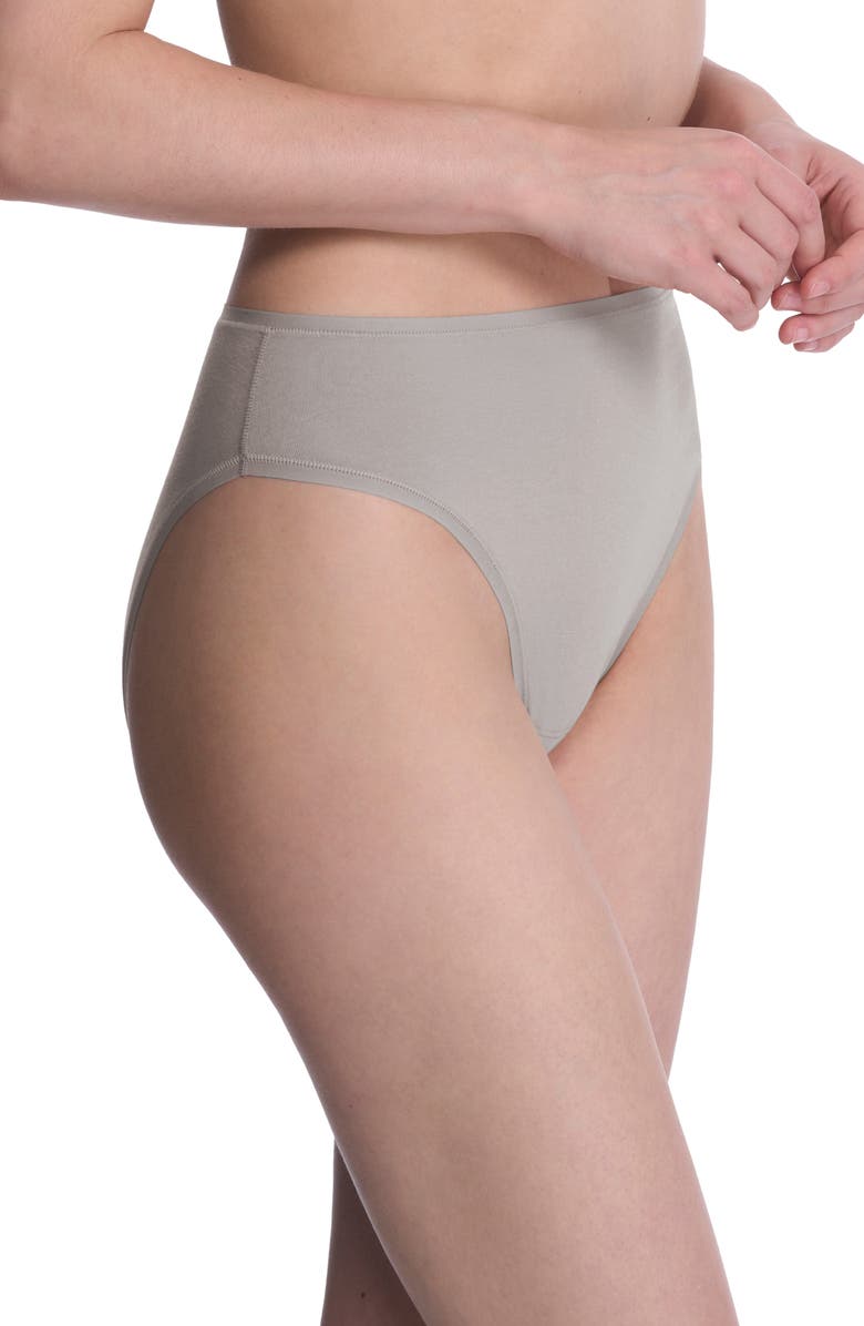 Natori Bliss Bare Cotton High Cut Briefs, Alternate, color, Grey Sky