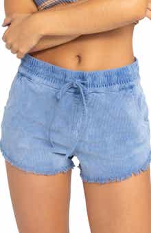 Roxy Scenic Drawstring Waist Fray Hem Cotton Twill Shorts