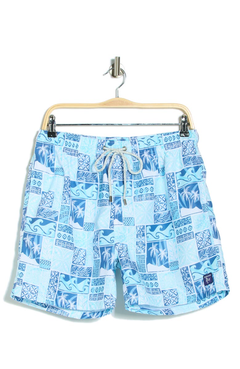 Vintage Summer Endless Print Volley Swim Trunks, Main, color, Aqua