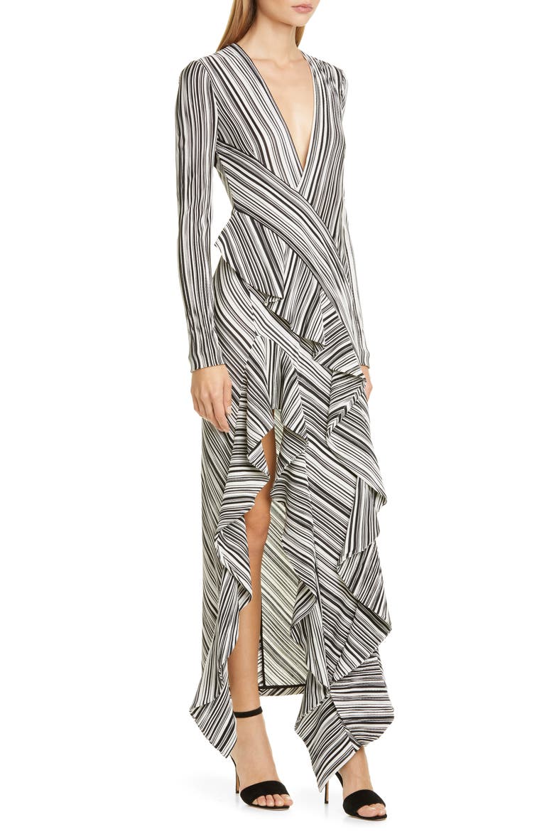 Taja Ruffle Long Sleeve Evening Dress, Alternate, color, BLACK AND WHITE