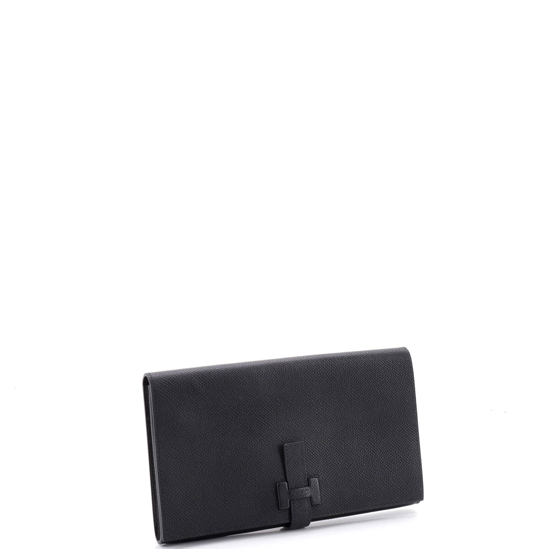 Pre-Owned Hermes New H Passant Wallet Leather Long, Alternate, color, Noir