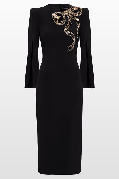Jenny Packham Love Bow Split-sleeve Midi Dress In Black