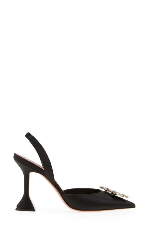Shop Amina Muaddi Begum Crystal Pointed Toe Slingback Pump In Satin Black/white Crystal