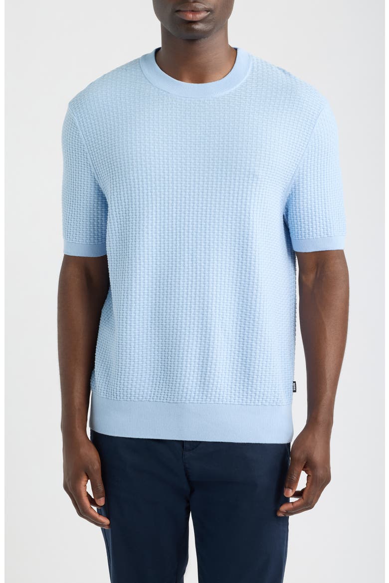 H-Nilton Short Sleeve Basket Weave Cotton Sweater, Main, color, LIGHT PAST/ BLUE