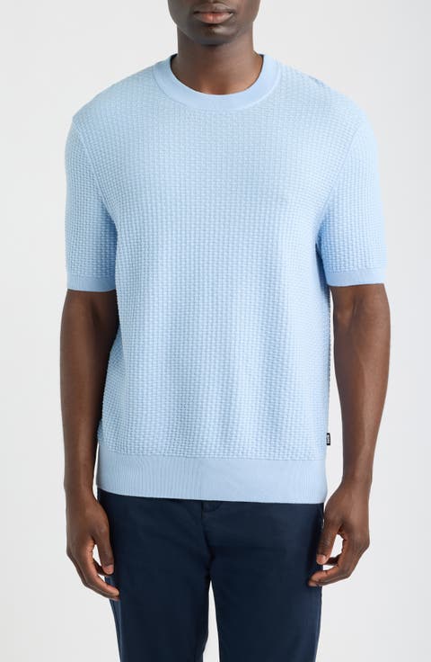 H-Nilton Short Sleeve Basket Weave Cotton Sweater