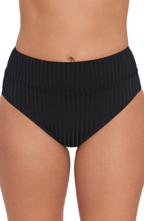 Ribbed Banded High Waist Swim Bottoms