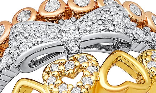 Hmy Jewelry Set Of 3 Tri-tone 18k Gold Plated Simulated Diamond Stackable Rings In Multi