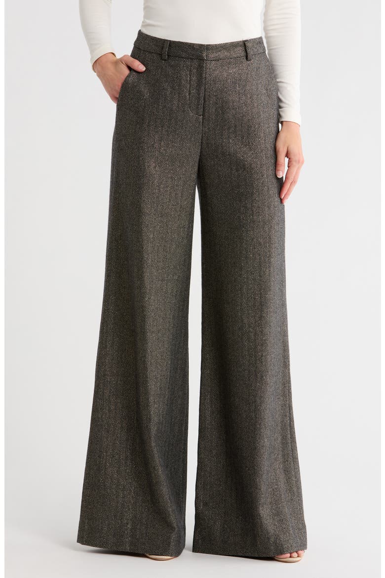 Pilar Metallic Herringbone Wool Blend Wide Leg Pants, Main, color, GREY/ GOLD