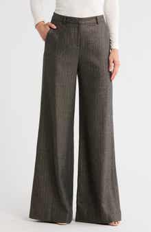 L'AGENCE Pilar Metallic Herringbone Wool Blend Wide Leg Pants
