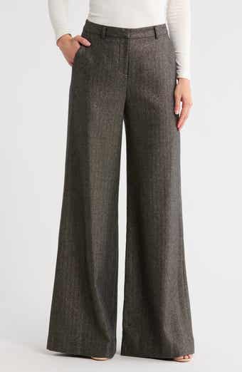 L'AGENCE Pilar Metallic Herringbone Wool Blend Wide Leg Pants