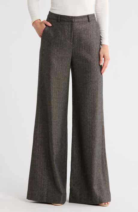 L'AGENCE Pilar Metallic Herringbone Wool Blend Wide Leg Pants