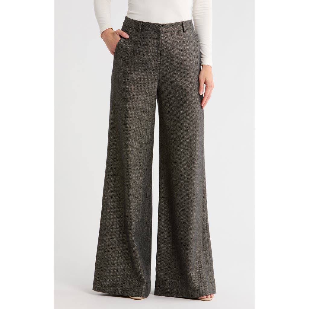 L Agence Pilar Metallic Herringbone Wide-leg Pants In Gray
