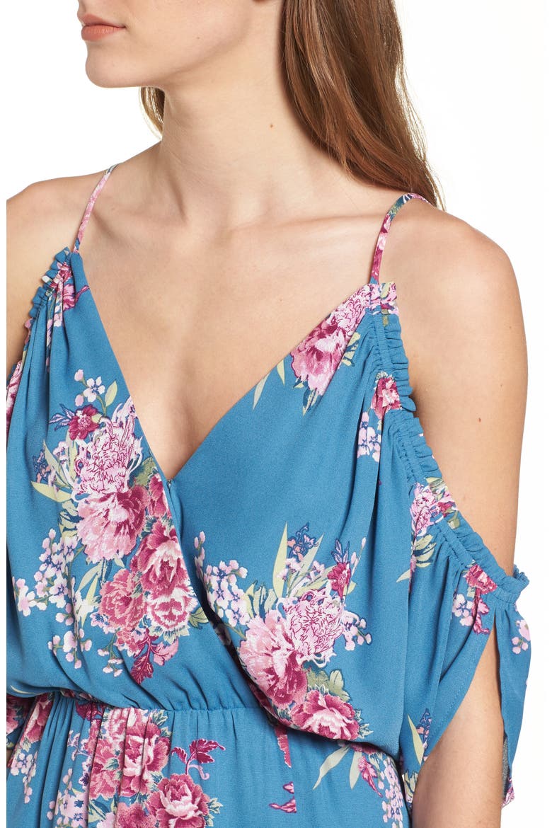 Cold Shoulder Maxi Dress, Alternate, color, TEAL FLORAL