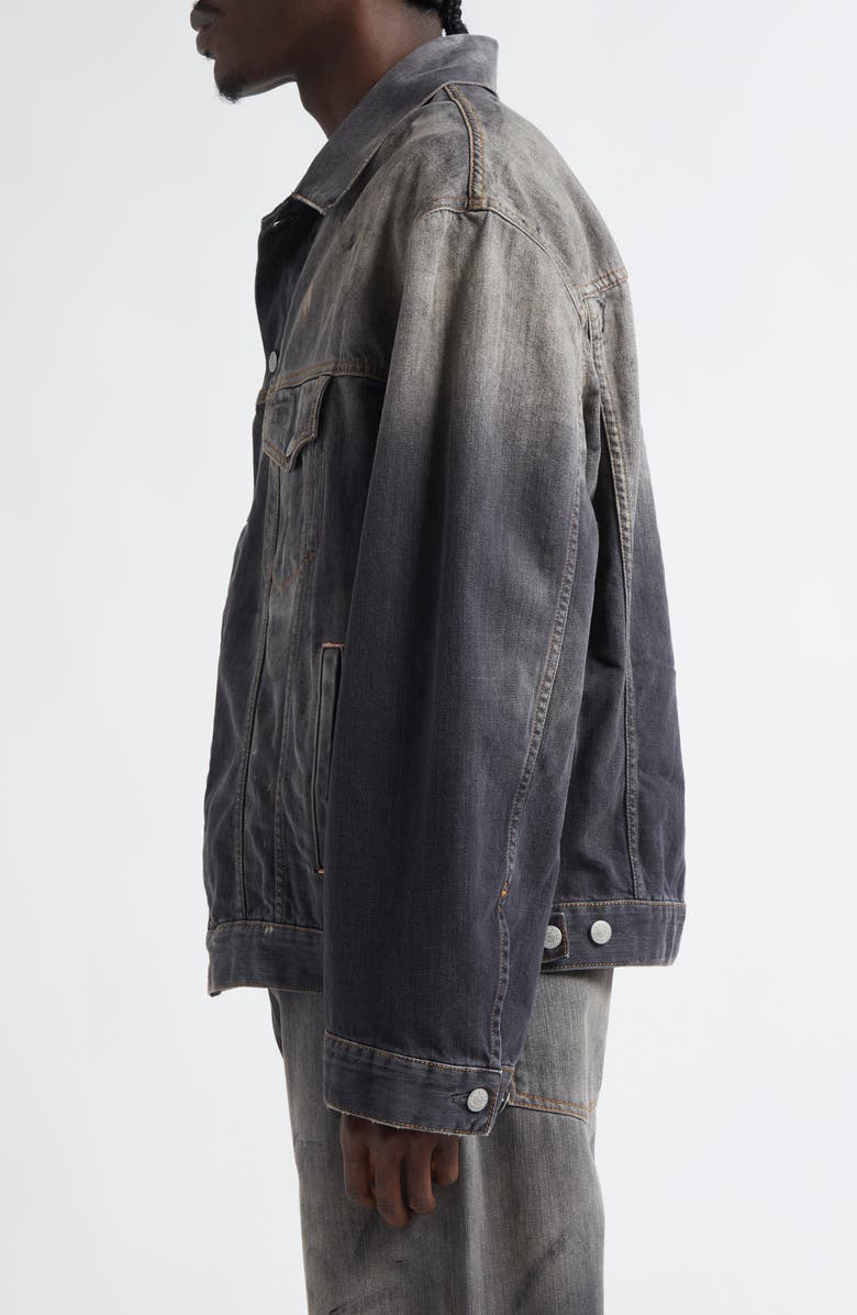 Acne Studios Oversize Paint Smudged Denim Jacket, Alternate, color, Black