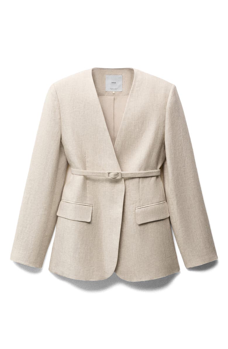 MANGO Belted Linen Blazer, Alternate, color, Light/ Pastel Grey