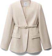 MANGO Belted Linen Blazer