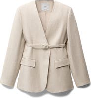 MANGO Belted Linen Blazer
