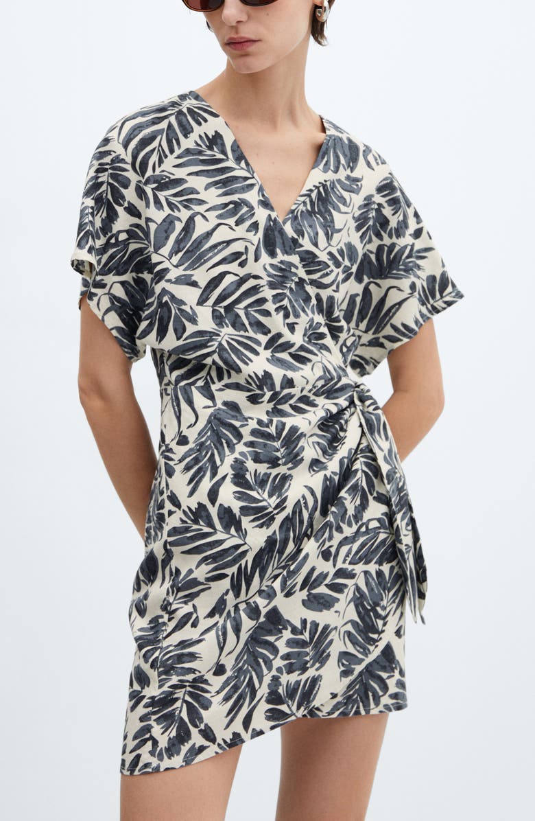 MANGO Print Linen Blend Wrap Dress, Alternate, color,