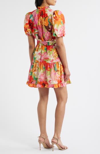 Floral Bubble Sleeve Cotton Dress