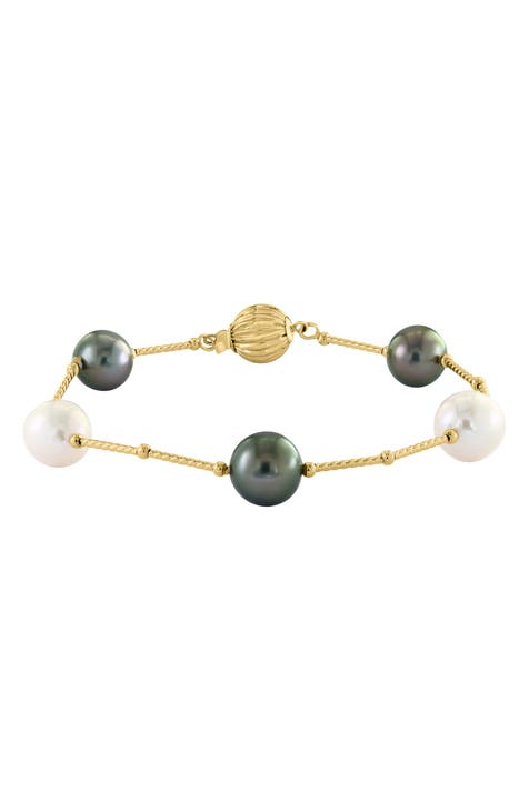 14K Yellow Gold 9mm Freshwater & Tahitian Pearl Bracelet