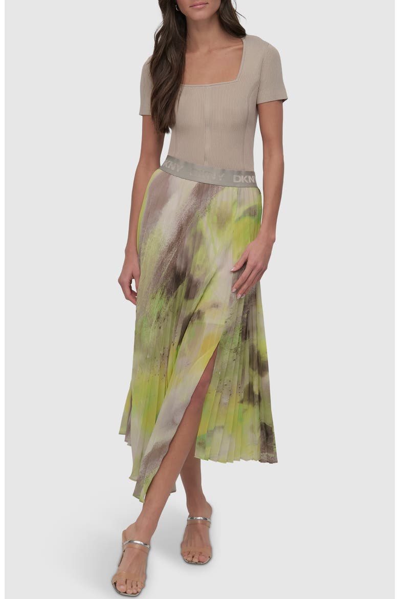 Print Pleated Asymmetric Midi Skirt, Alternate, color, WATERCOLOR