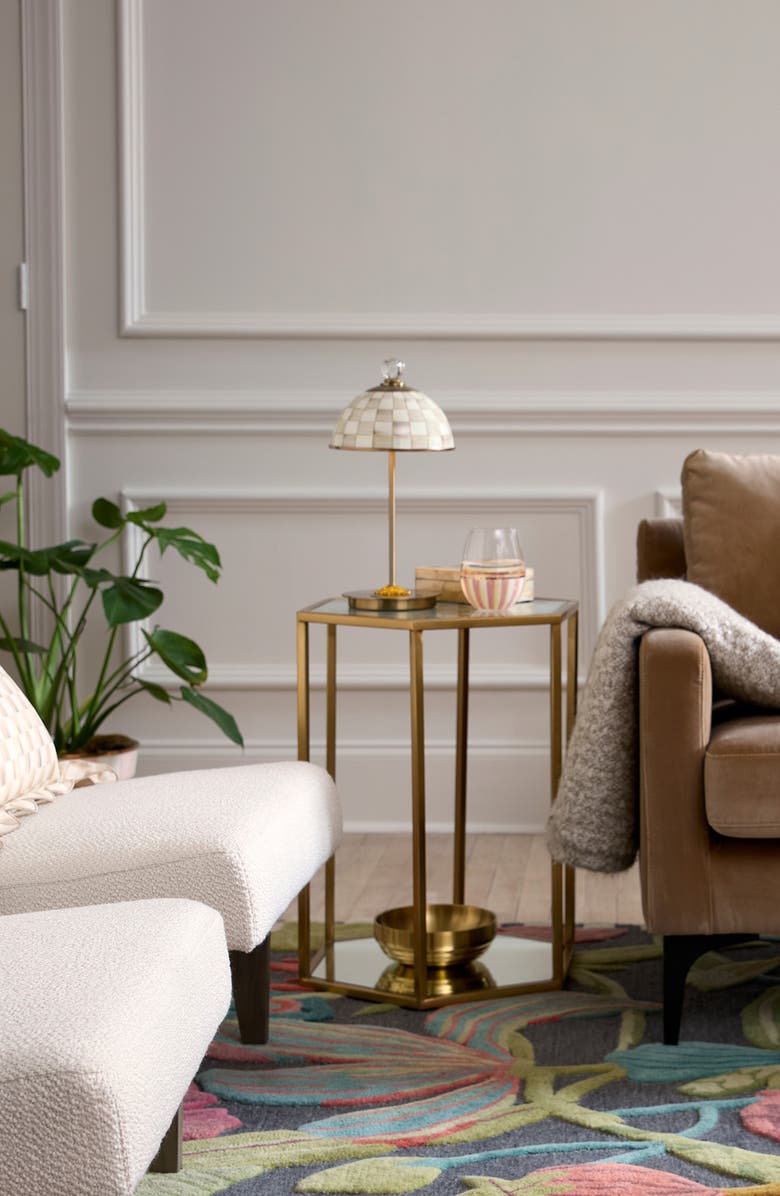 MACKENZIE CHILDS Mocha Check LED Rechargeable Dome Table Lamp, Alternate, color, Mocha