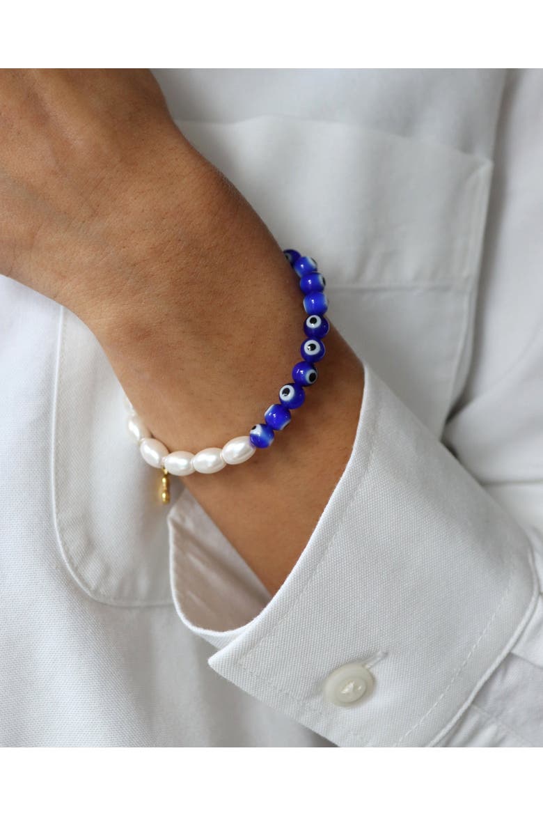 Mila Evil Eye And Pearl Beaded Bracelet, Alternate, color, Gold