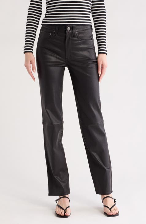 Harlow Mid Rise Leather Straight Leg Pants