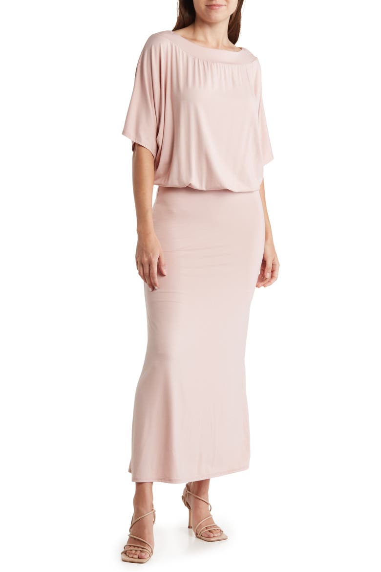 Blouson Elbow Sleeve Maxi Dress, Main, color, MAUVE CUPRO