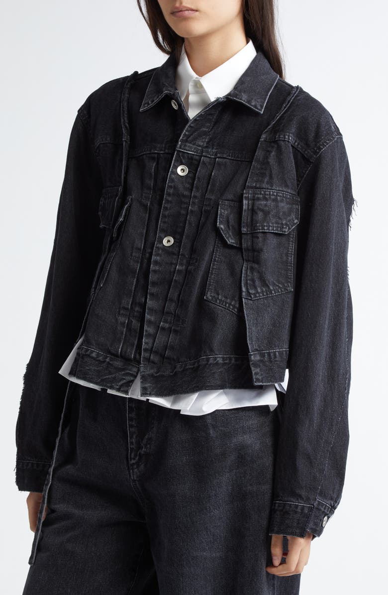 Sacai Offset Flared Denim Jacket, Alternate, color,