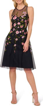 Adrianna Papell Floral Embroidered High-Low Midi Dress