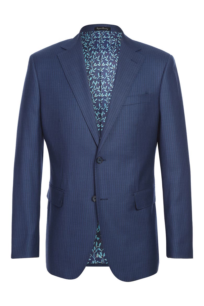 Trim Fit Pinstripe Wool Blend Two-Piece Suit, Alternate, color, NAVY