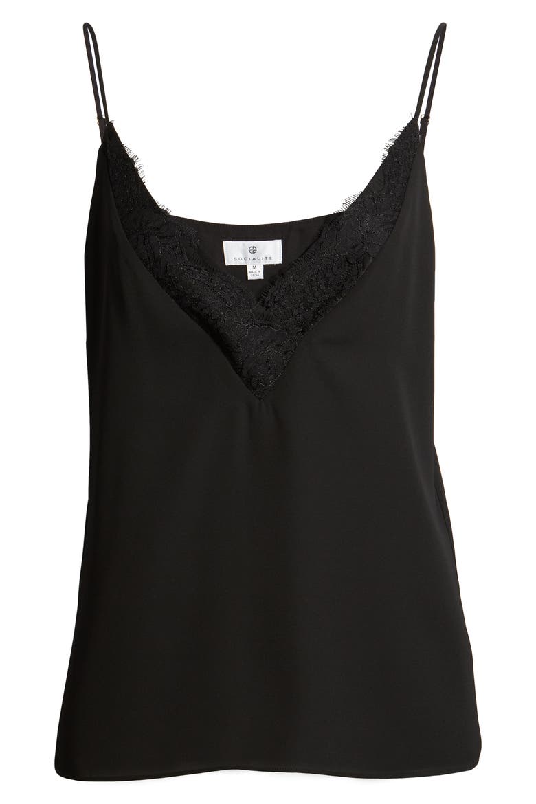 Lace Trim Camisole Top, Alternate, color, BLACK