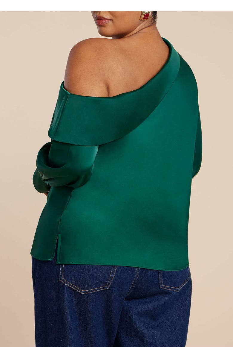 ELOQUII Asym Foldover Blouse, Alternate, color, Dark Green