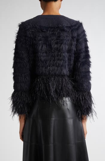 【2024年製 新品】 Cinq à Cardigan Blend Wool Trim Feather Faux Vida Sept トップス