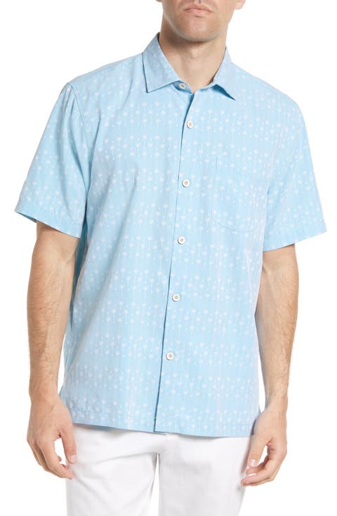 Coconut Point Geo Fronds Print Short Sleeve Button-Up Shirt