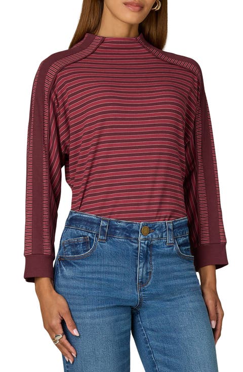 Stripe Mock Neck Rib Top (Petite0