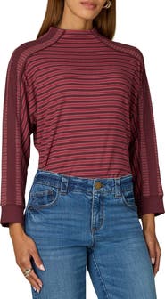 Wit & Wisdom Stripe Mock Neck Rib Top