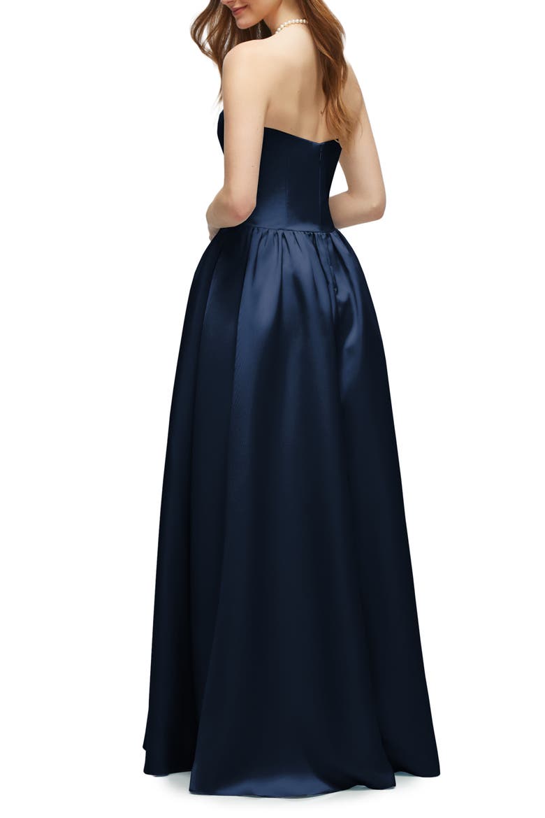 Strapless Drop Waist Satin Twill Gown, Alternate, color, MIDNIGHT