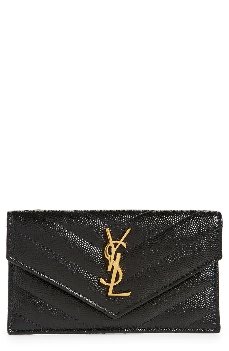 Saint Laurent Zip & Flap Matelassé Card Case, Main, color,