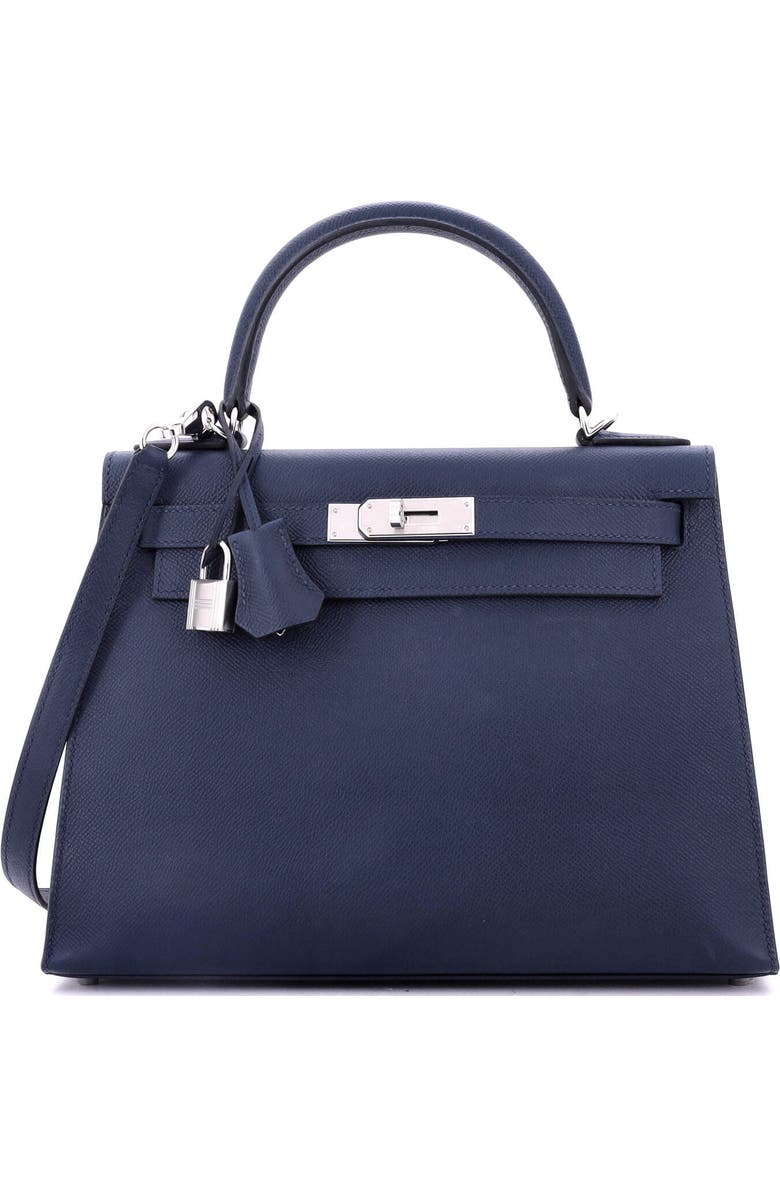 Pre-Owned Hermes Kelly Handbag Blue Epsom with Palladium Hardware 28, Main, color,