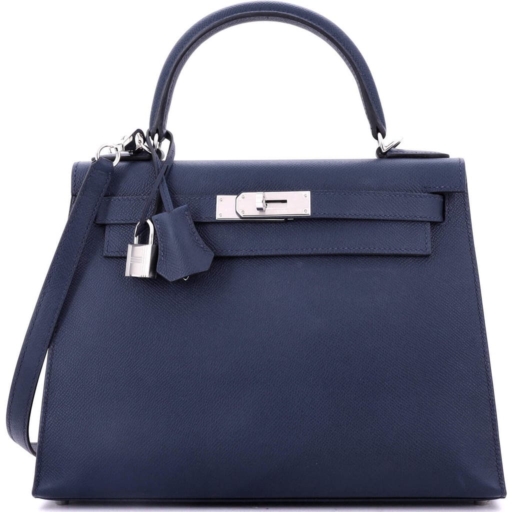 Pre-owned Hermes Hermes Kelly Handbag Blue Epsom With Palladium Hardware 28