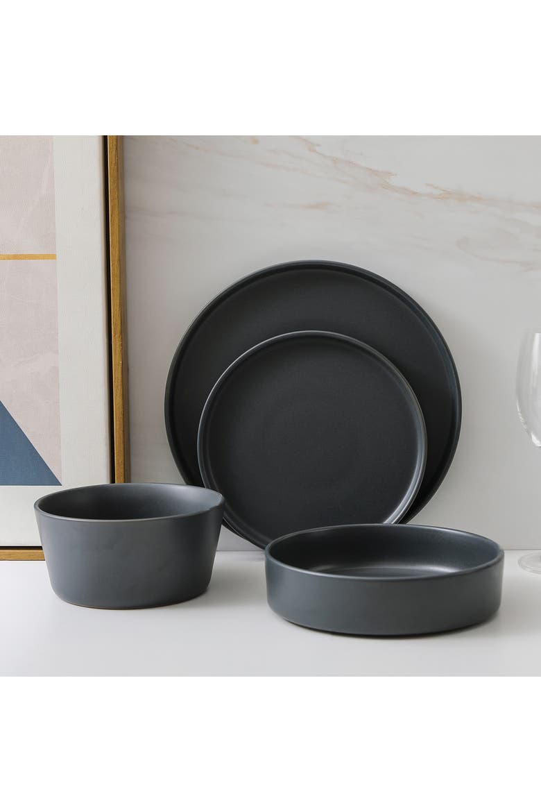 Celina Stoneware 32-Piece Dinnerware Set with Pasta Bowls, Alternate, color, Grey